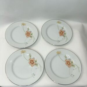Annabelle Fine China Japan Saucer 6 1/4 In Round Floral Set 4 Silver Rim Vintage